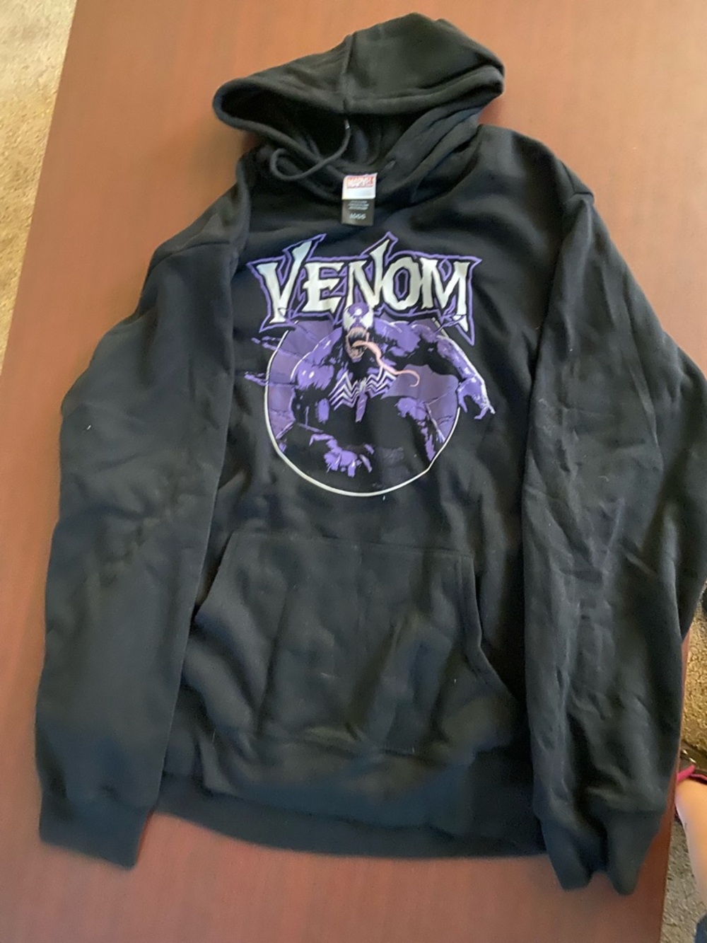 Marvel Black Hoodie with Purple & White Graphic